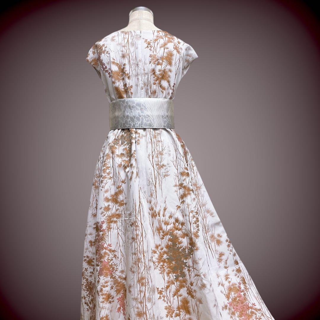 着丈140cm ラメ刺繍 マキシワンピース 着物リメイク J70413