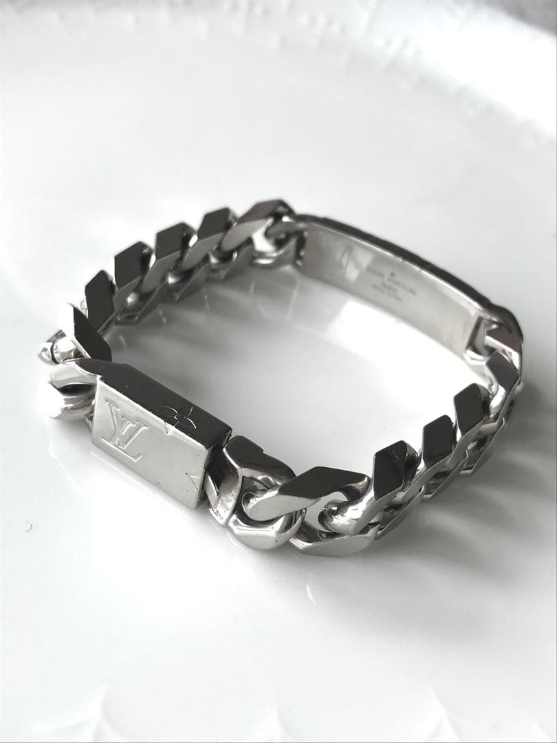 ☆ ルイヴィトン モノグラム チェーン ブレスレット シルバー メタル 喜平