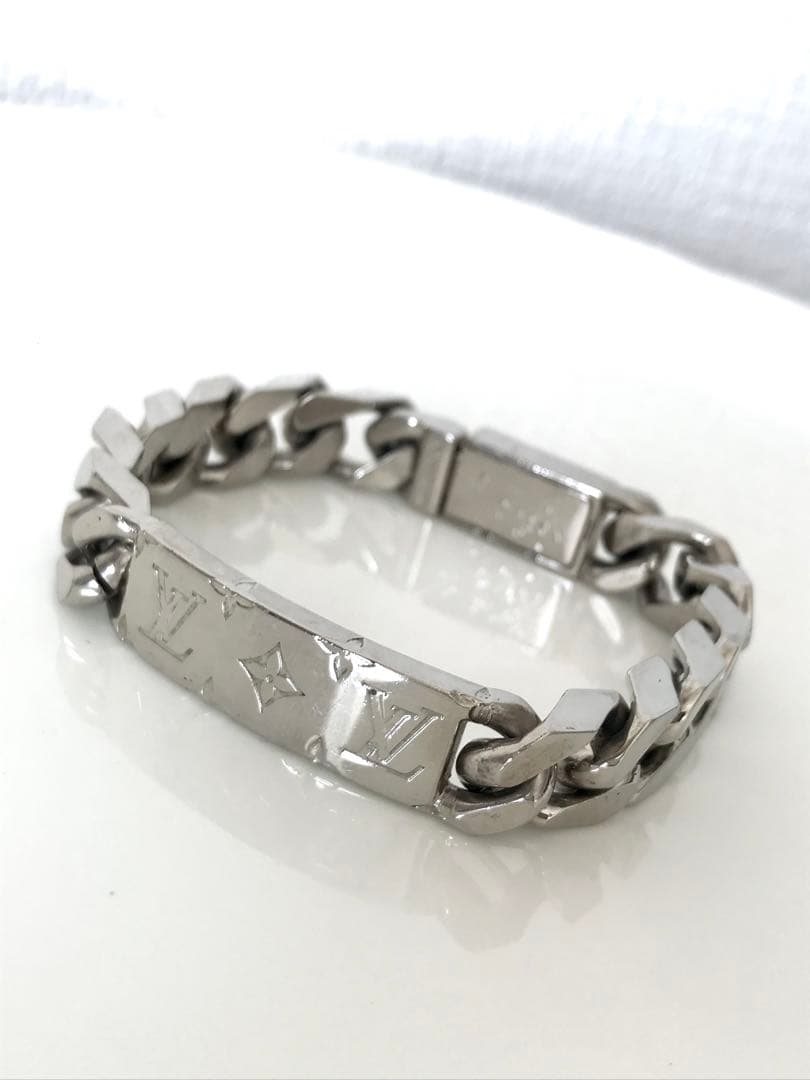 ☆ ルイヴィトン モノグラム チェーン ブレスレット シルバー メタル 喜平