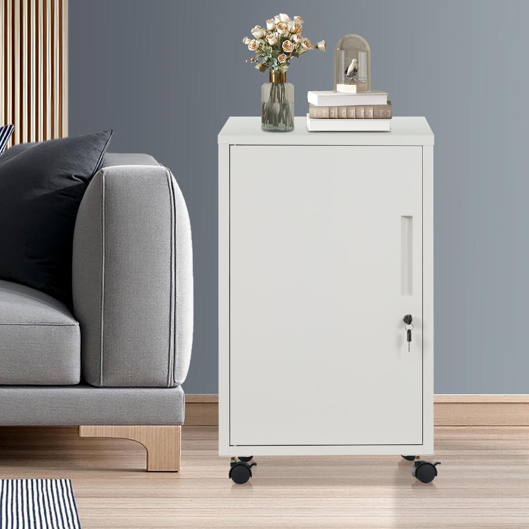 【新品】キャスター付きスチールデスクワゴン 鍵/引出し付き