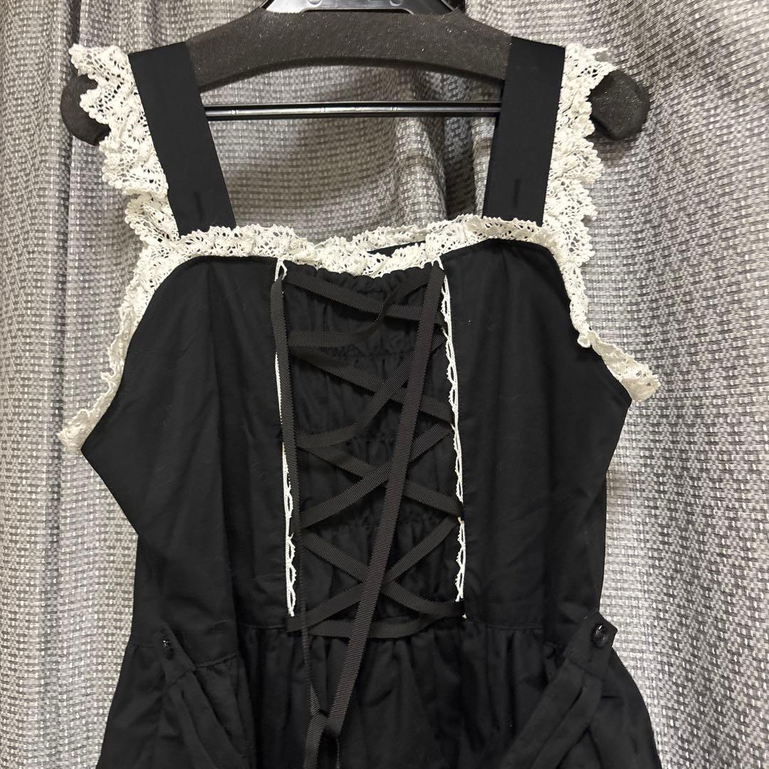 BABY リボンスカラップジャンパースカート 黒×オフ白