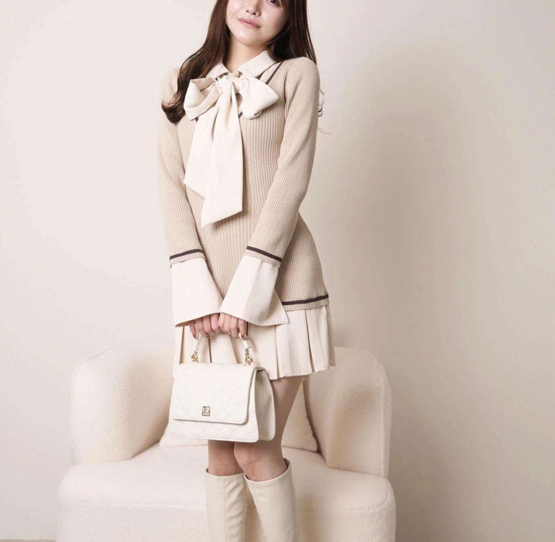 11新品リップサービス定価13750円シャツドッキングプリーツワンピースベージュ