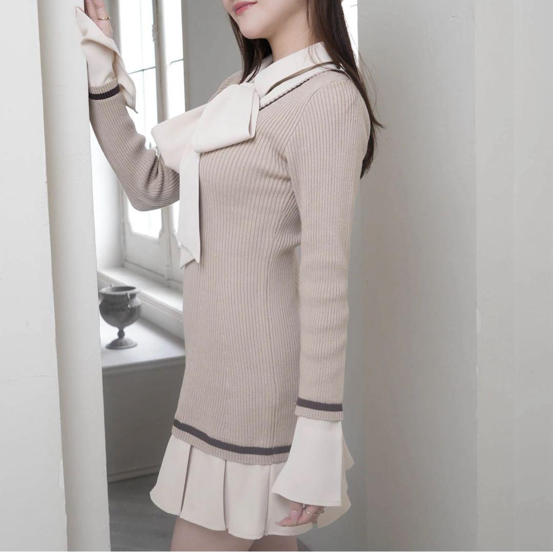 11新品リップサービス定価13750円シャツドッキングプリーツワンピースベージュ