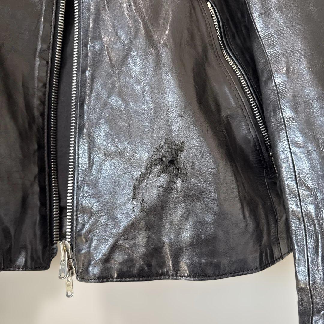 ストラム strum カーフレザー　シングルライダース sサイズ ダメージ有