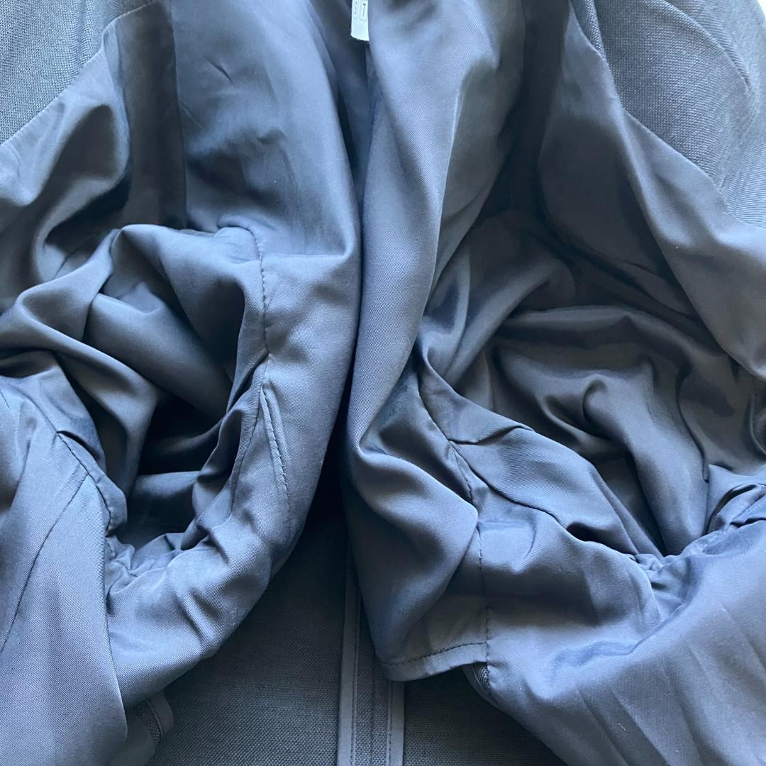 美品◎PLST スーツ セットアップ ノーカラー パンツ リネン混 ネイビー 紺