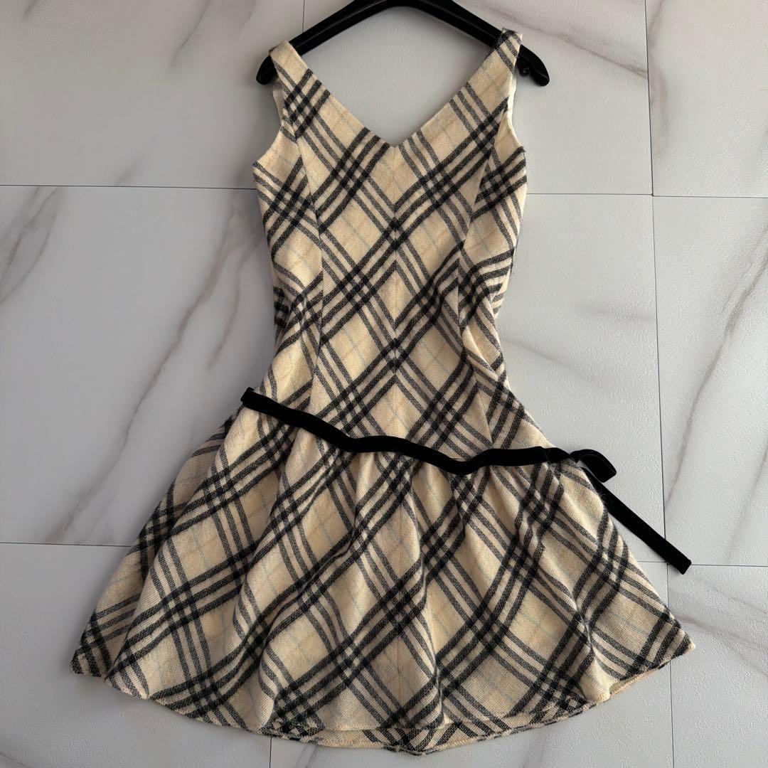 BURBERRY BLUE LABEL チェック ベロア リボン ワンピース