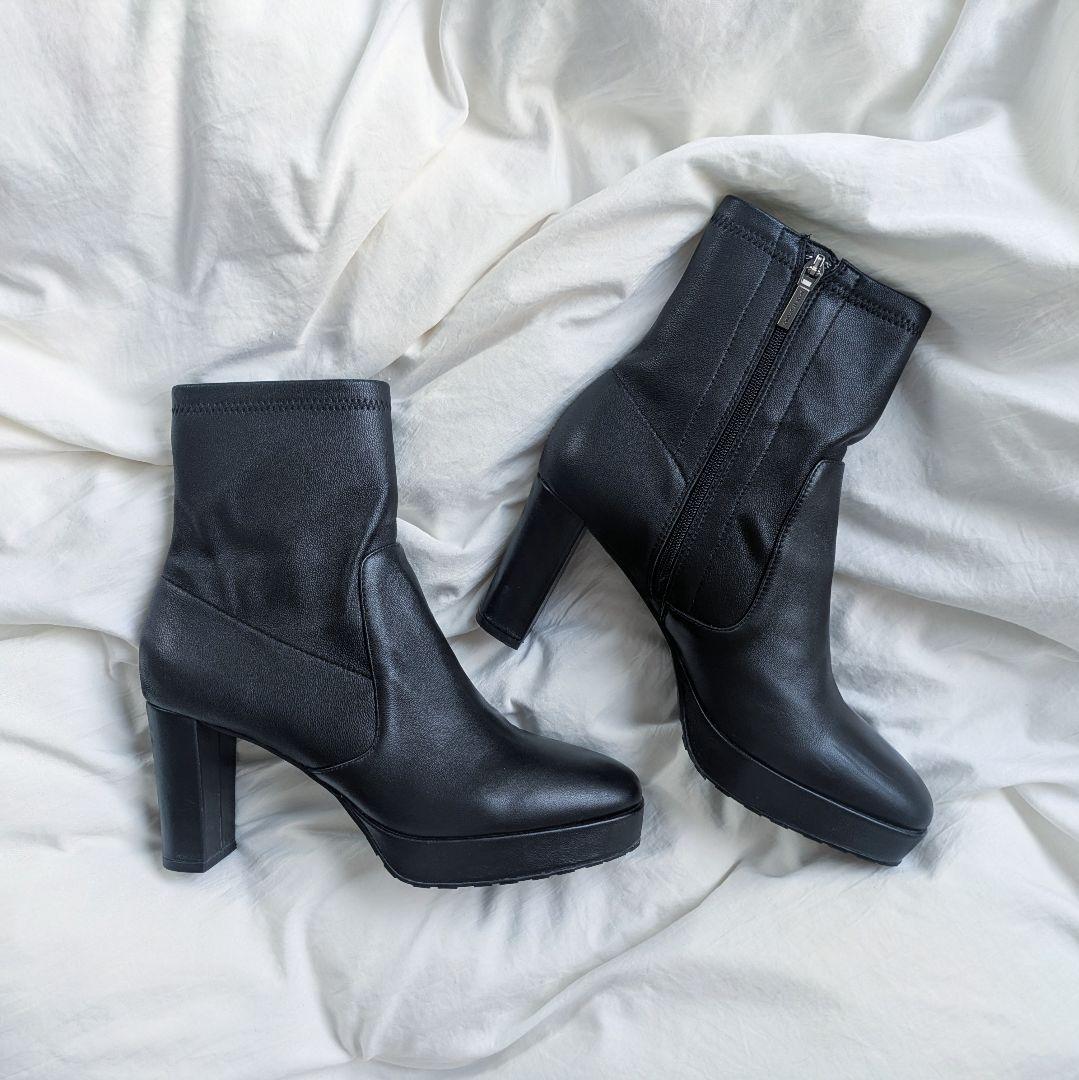 Mode et Jacomo シンプルストレッチショートブーツ（黒）