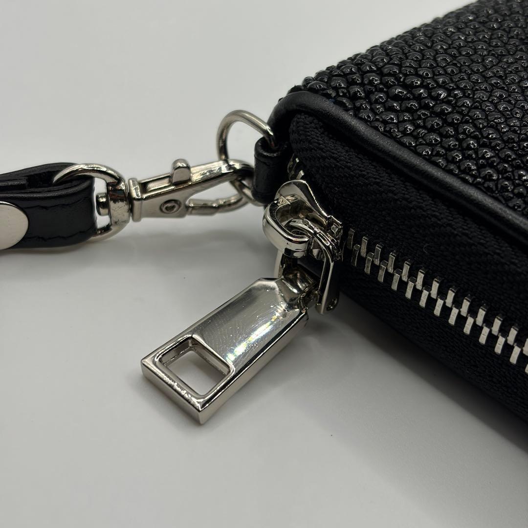 スティングレイ 連石 エイ 長財布 ラウンドファスナー ブラック キャビア