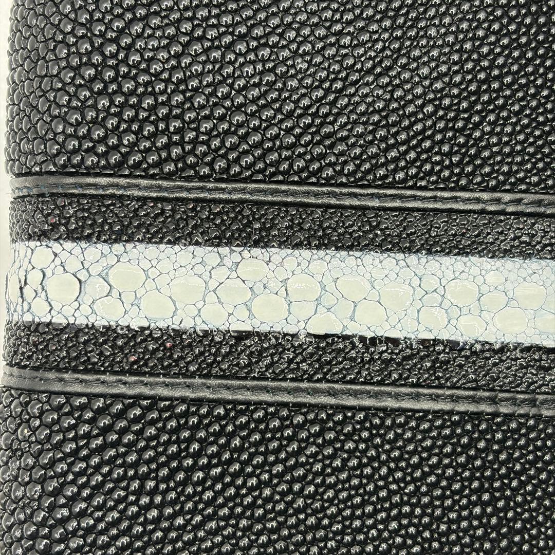 スティングレイ 連石 エイ 長財布 ラウンドファスナー ブラック キャビア