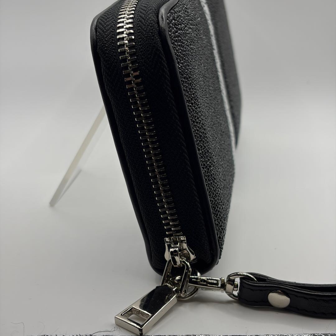 スティングレイ 連石 エイ 長財布 ラウンドファスナー ブラック キャビア