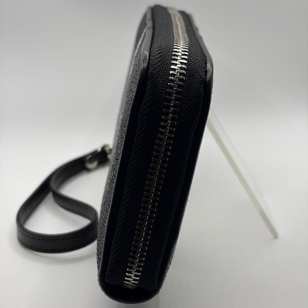 スティングレイ 連石 エイ 長財布 ラウンドファスナー ブラック キャビア