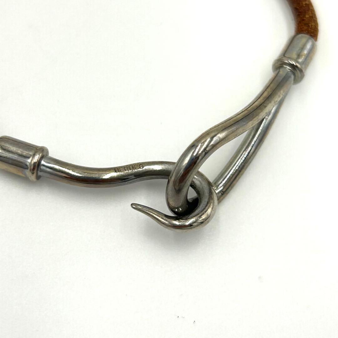 HERMES エルメス ブレスレット バングル ジャンボ レザー シルバー