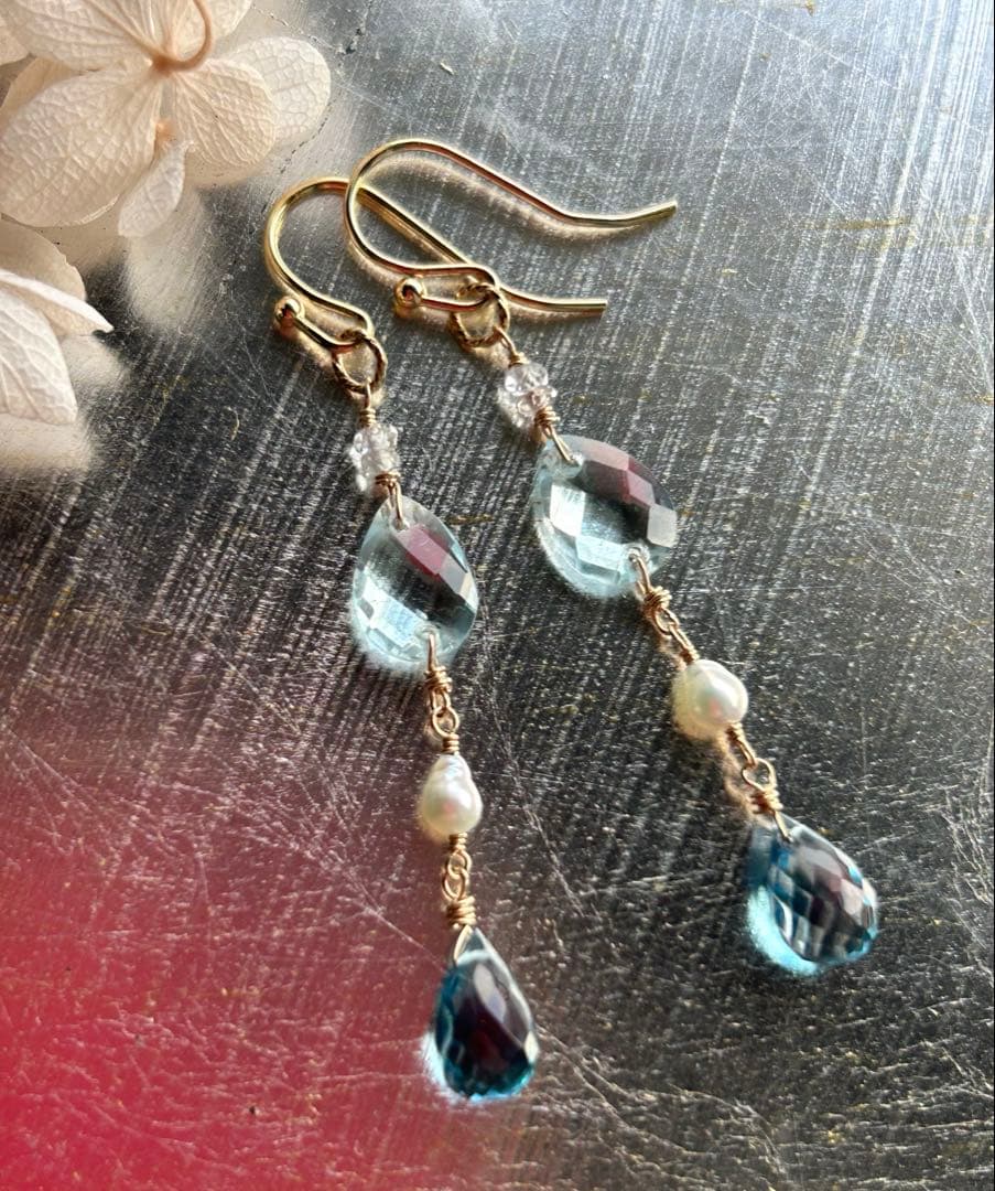 アイリスアゲート　リーフシェイプドゥルージピアスチャーム他　14kgf