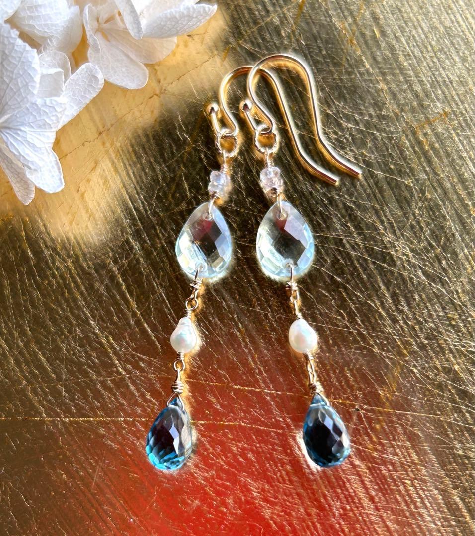 アイリスアゲート　リーフシェイプドゥルージピアスチャーム他　14kgf