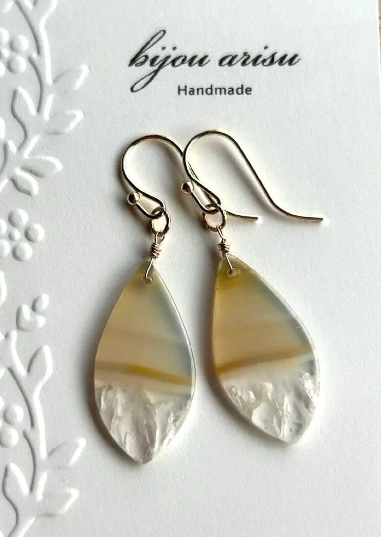 アイリスアゲート　リーフシェイプドゥルージピアスチャーム他　14kgf