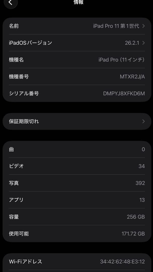 訳あり iPad Pro 11 第1世代 256GB WiFi