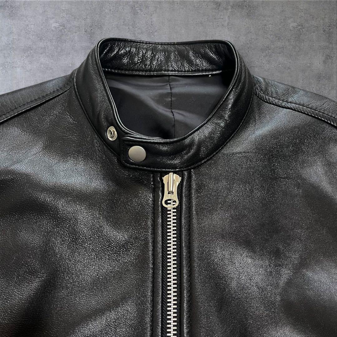 【美品】 シップス シングル ラムレザー ライダースジャケット L ブラック