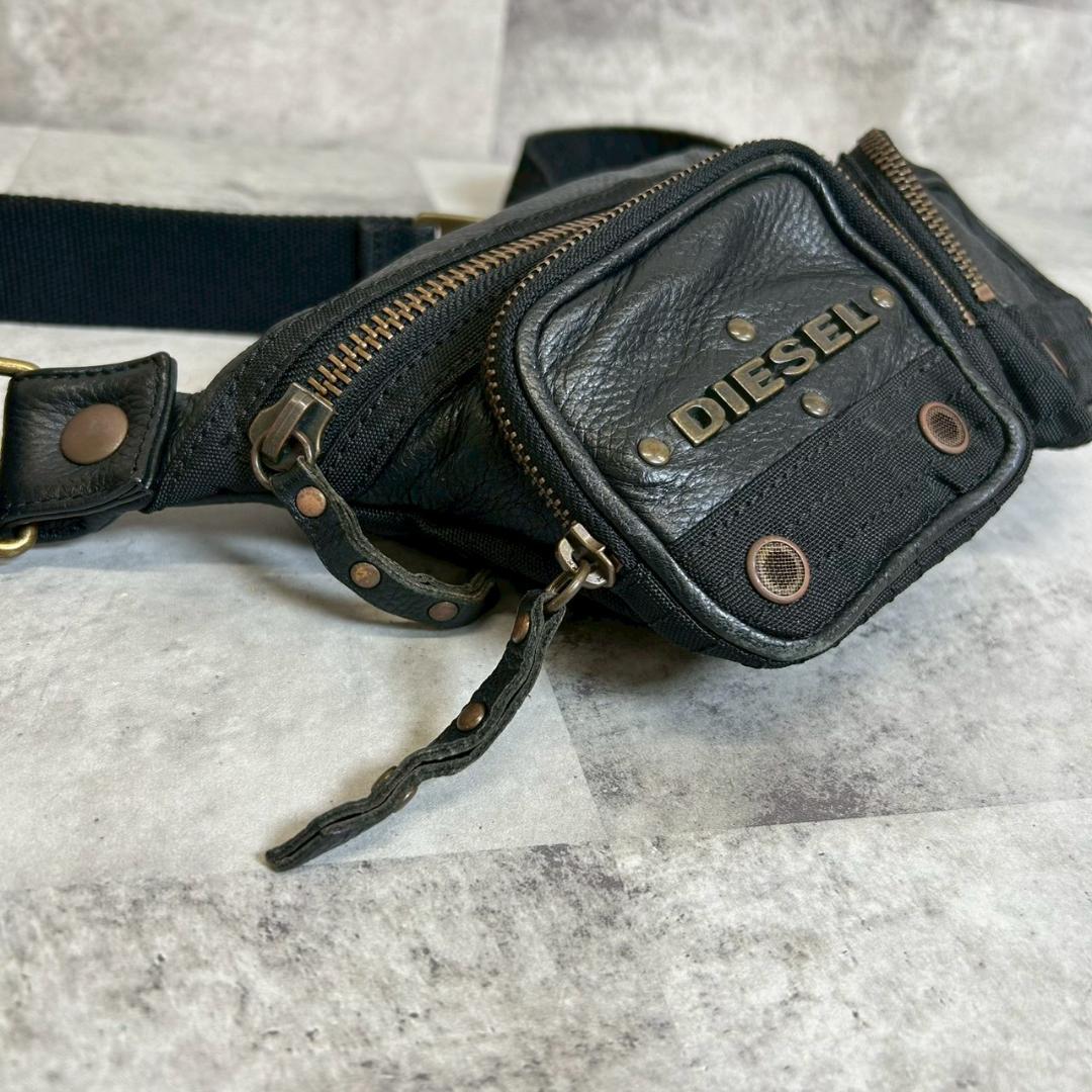 Y2K DIESEL 金属ロゴ レザー ウエストポーチ ショルダー RG385
