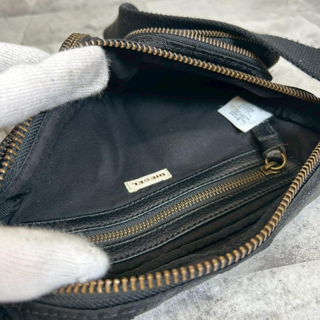 Y2K DIESEL 金属ロゴ レザー ウエストポーチ ショルダー RG385