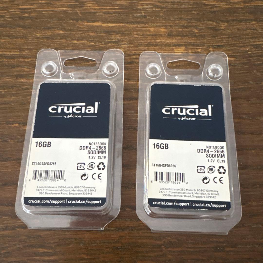 Crucial 16GB DDR4-2666 SODIMM メモリ 2個