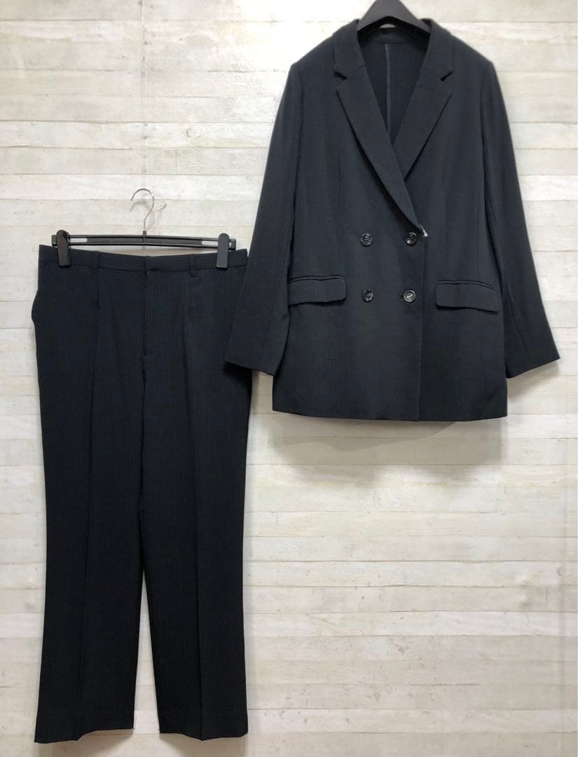 新品☆LL♪紺系♪ダブルブレスト♪ストレートパンツスーツ♪お仕事・通勤◯D393