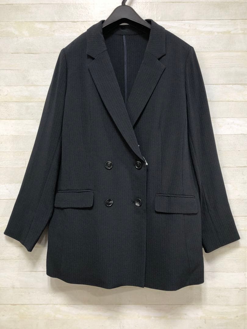 新品☆LL♪紺系♪ダブルブレスト♪ストレートパンツスーツ♪お仕事・通勤◯D393