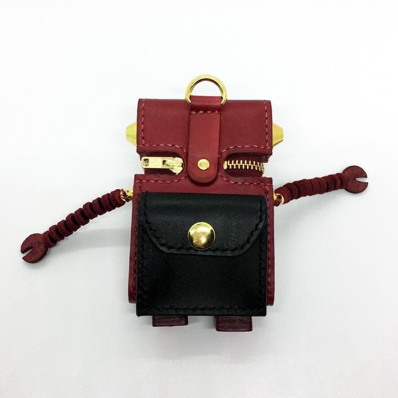 【本革】ケース 小銭入れ ロボット 赤色 レザー カードケース