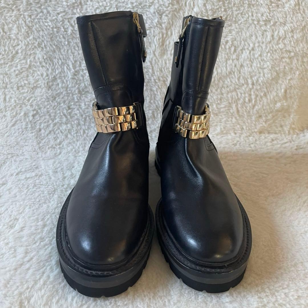 未使用級✨️ ELVIO ZANON ショート ブーツ レザー ゴールド チェーン