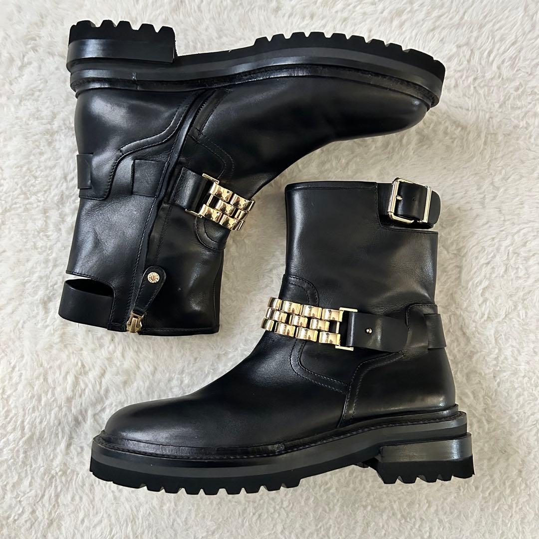 未使用級✨️ ELVIO ZANON ショート ブーツ レザー ゴールド チェーン