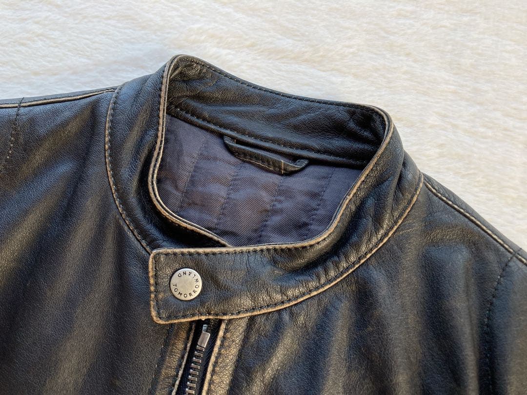 TOMORROWLAND ブラック牛レザー　シングルライダースジャケット