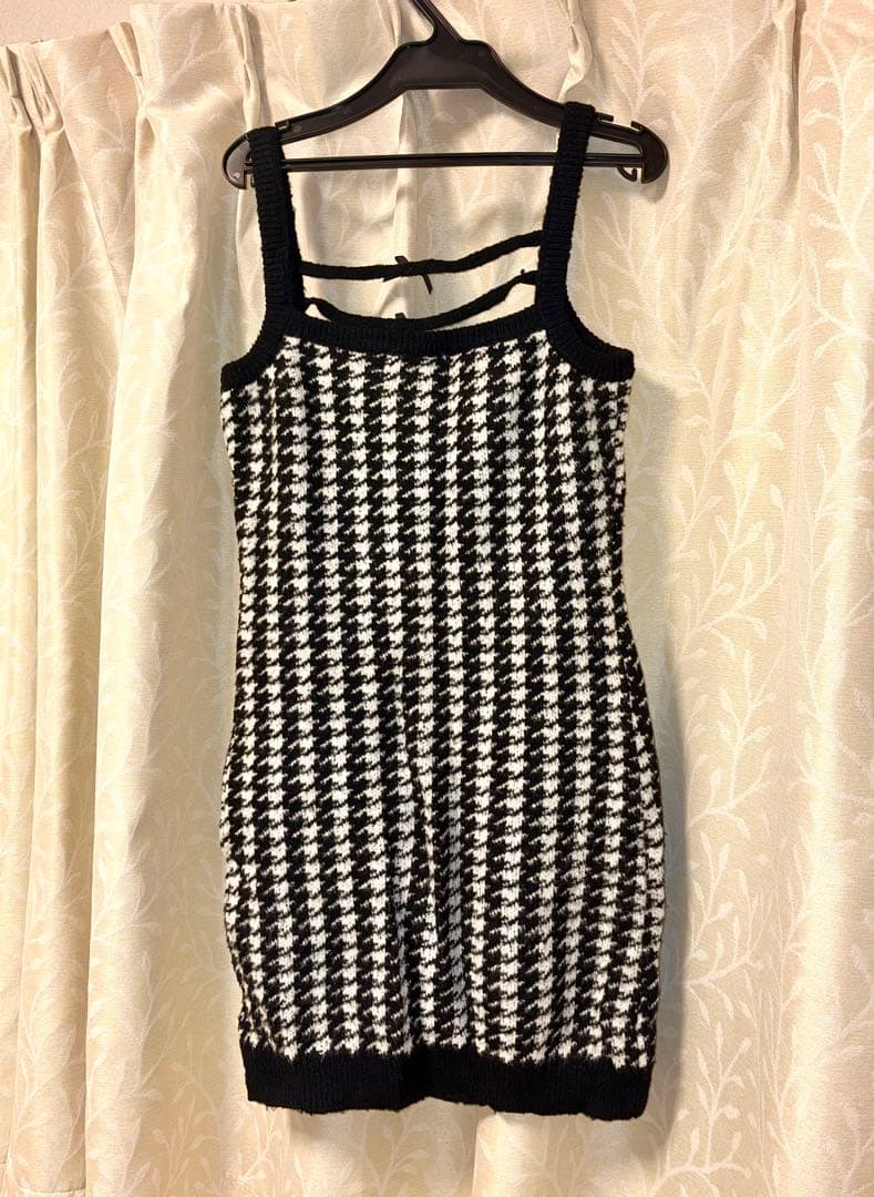 pium ぴうむ 千鳥柄ニットワンピカーデセット ブラック