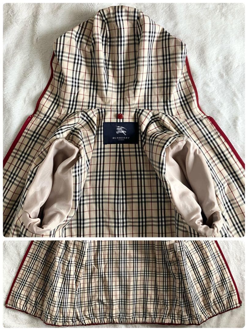 バーバリーロンドン 3way ノバチェック フーデッドブルゾン 9 ワインレッド