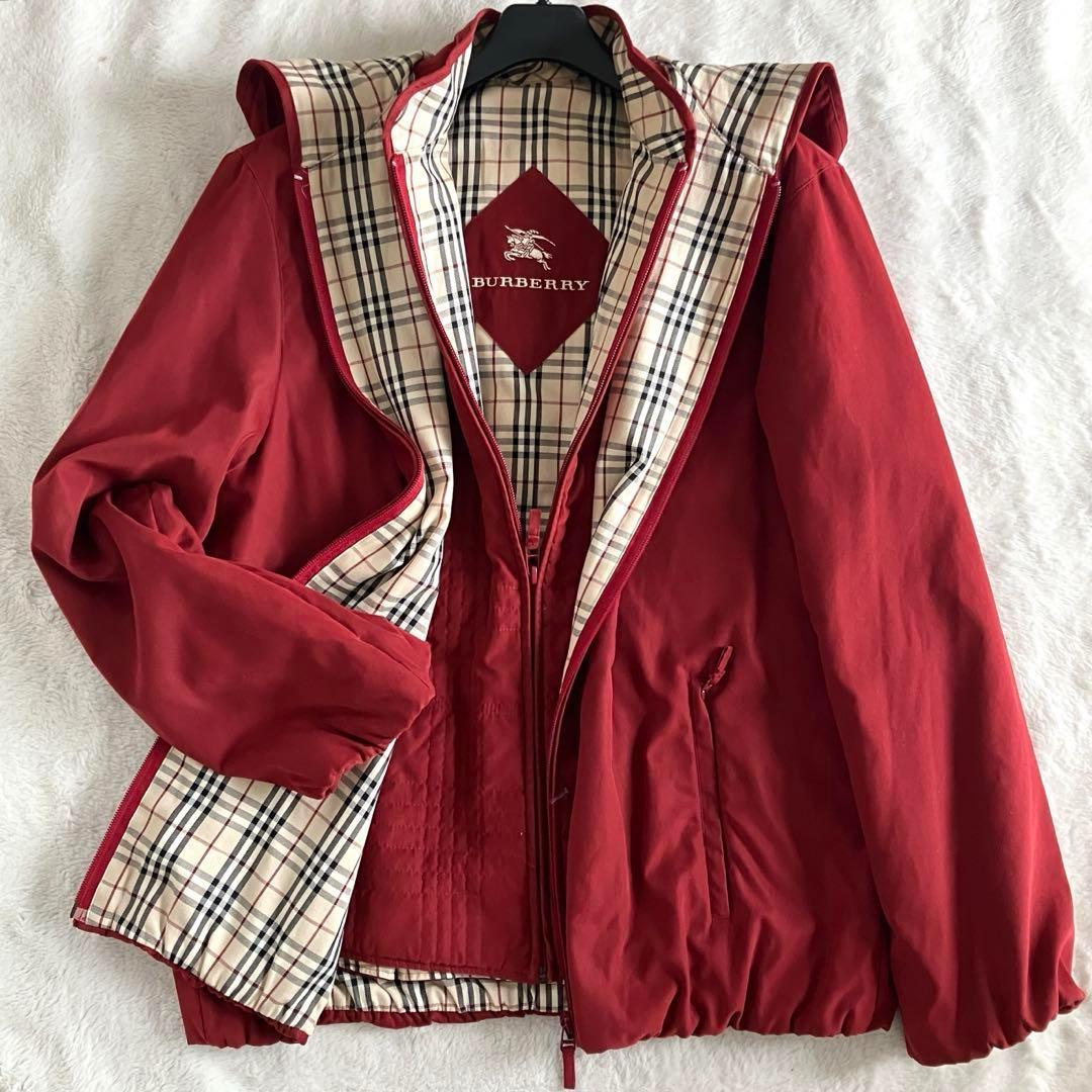 バーバリーロンドン 3way ノバチェック フーデッドブルゾン 9 ワインレッド