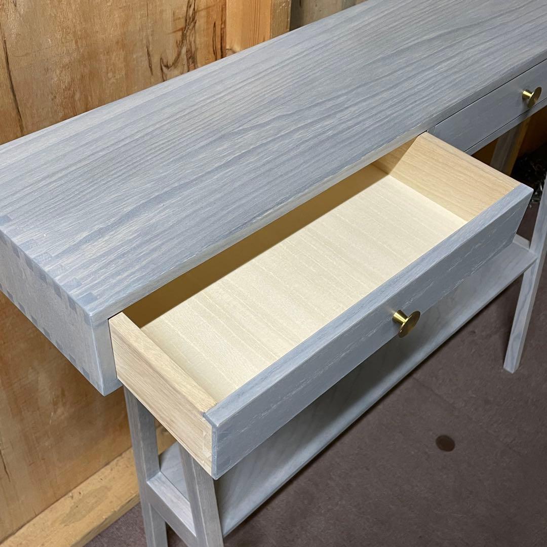 【美品】大川家具 境木工 コンソールテーブル 長机 ジンダイ グレーブルー