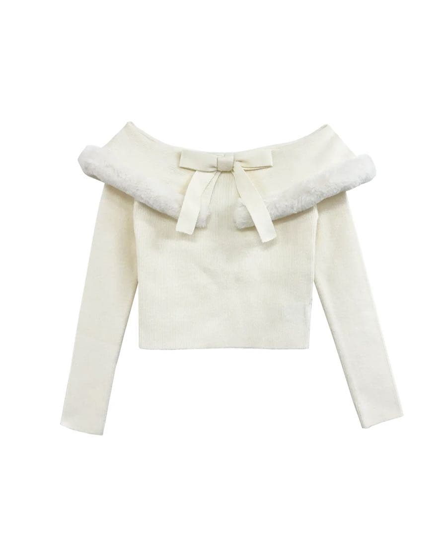 【タグ付き新品】Rose Muse Fur ribbon knit ホワイト