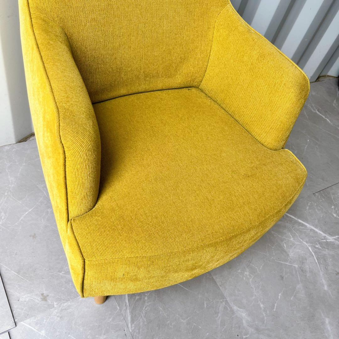 取付無料！ケユカ 北欧風イエローグリーンファブリックナチュラル1Pアームソファ✨
