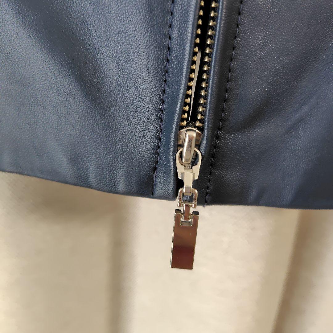 バルマン ラムレザージャケット　羊革 　ネイビー　ノーカラー