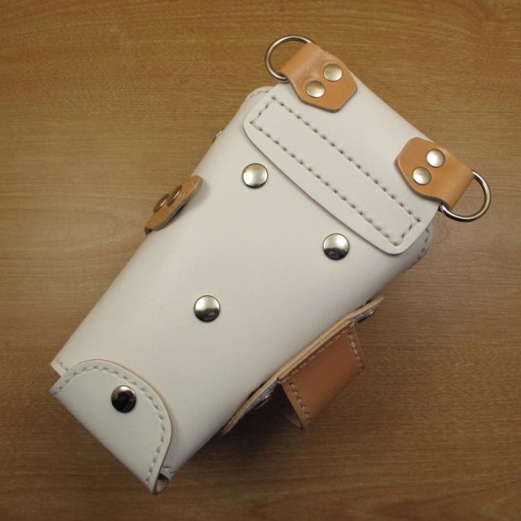 ホワイト＆うす茶色　６丁差し　本革シザーケース　SCA-151/CWB