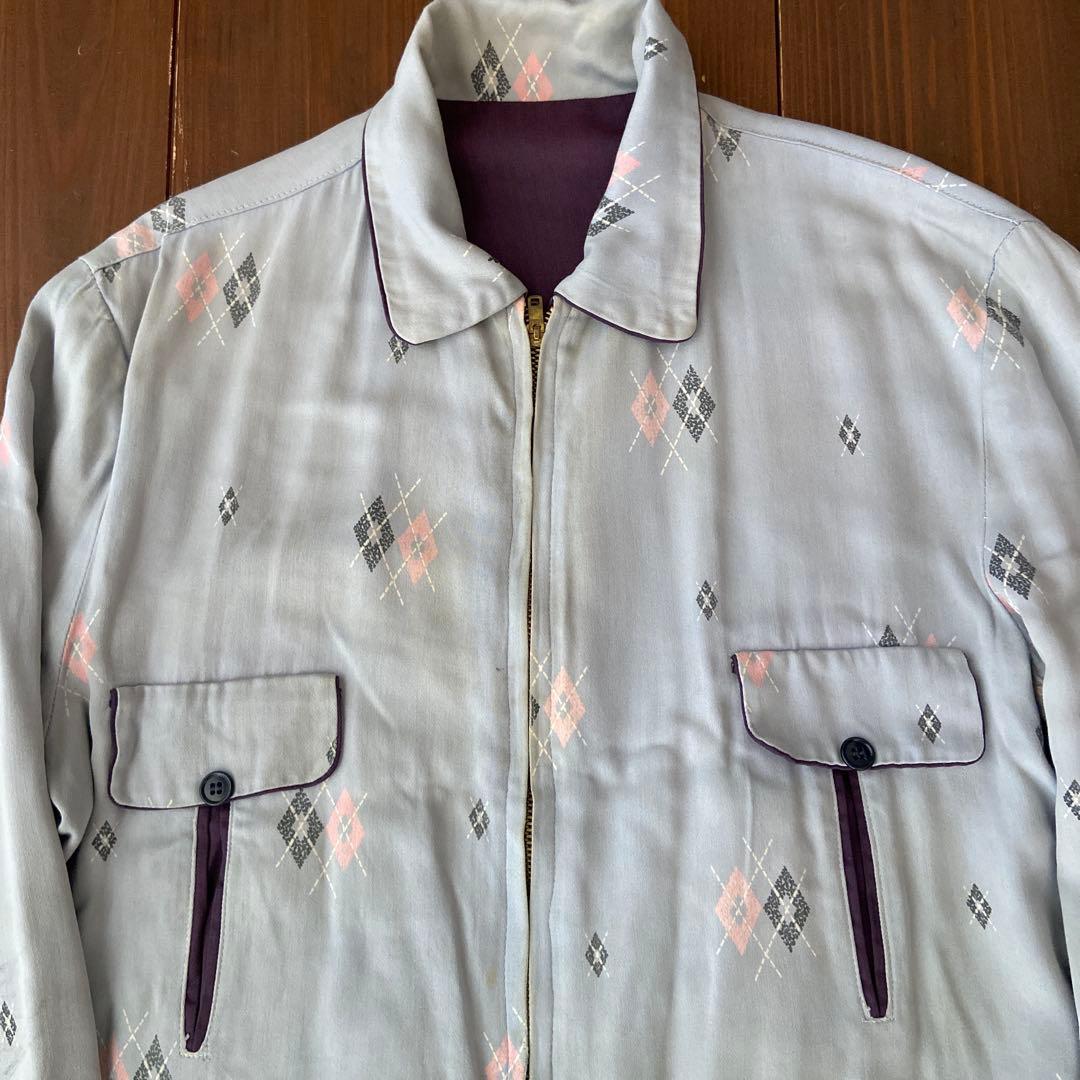 50s ダイヤ アーガイル レーヨン ギャバジャン ロカビリー ヴィンテージ