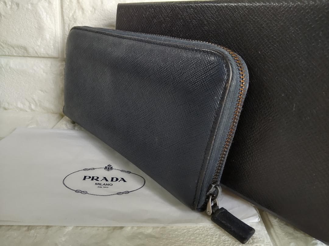 【美品】PRADA プラダ 長財布 ラウンドファスナー サフィアーノ バイカラー