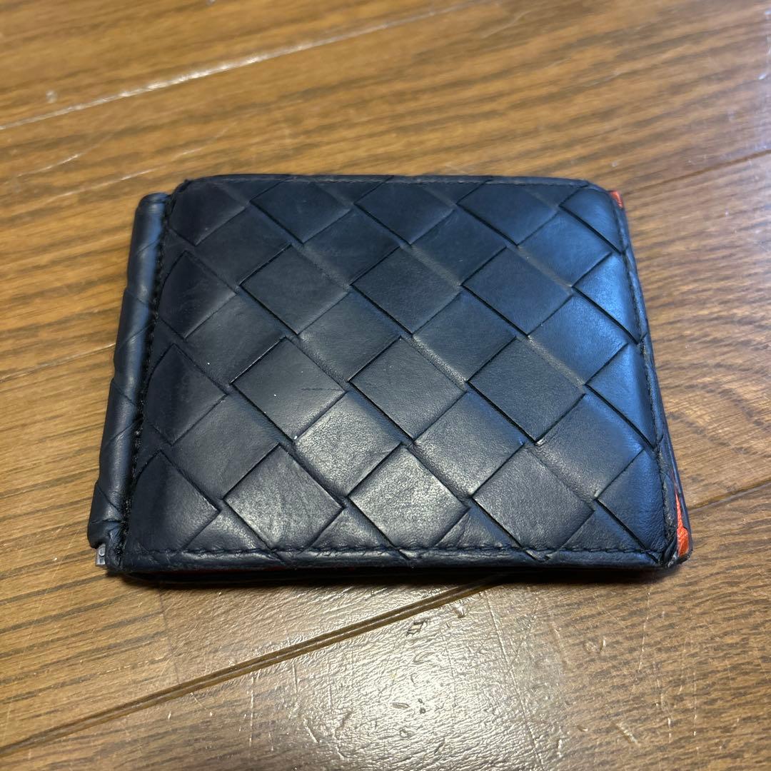 ボッテガヴェネタ マネークリップ 二つ折り財布 黒×オレンジ