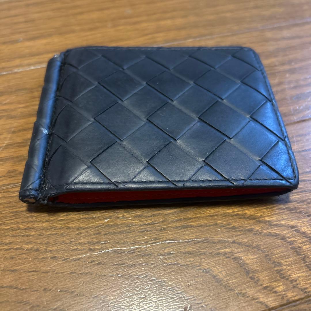 ボッテガヴェネタ マネークリップ 二つ折り財布 黒×オレンジ