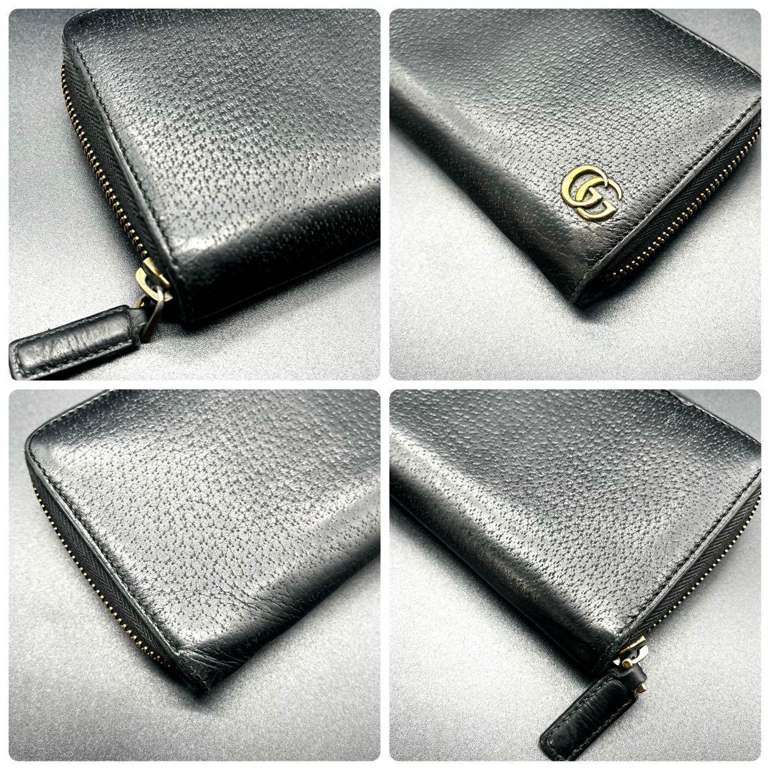 グッチ 長財布 ラウンドファスナー マーモント金具 レザー 本革 黒