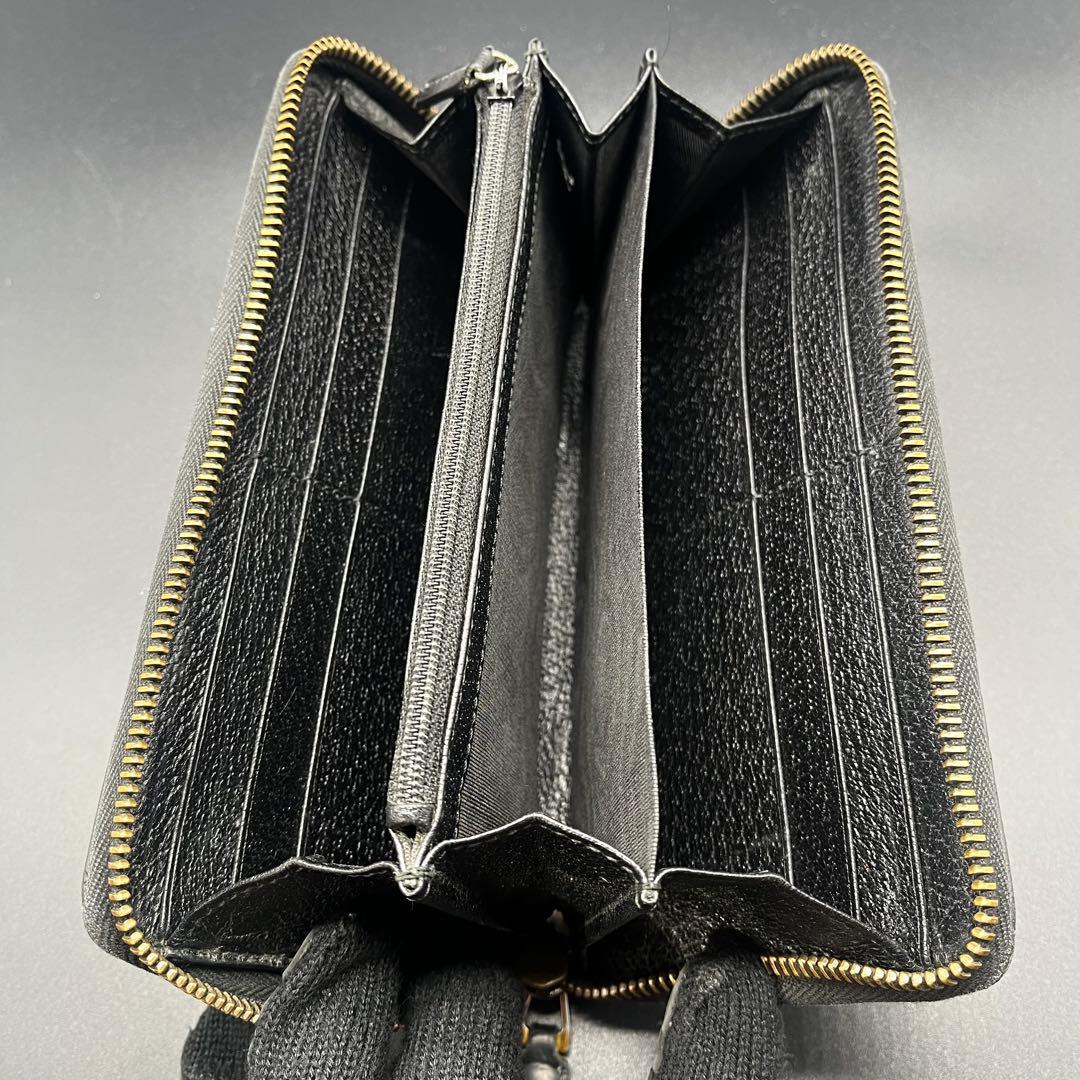 グッチ 長財布 ラウンドファスナー マーモント金具 レザー 本革 黒