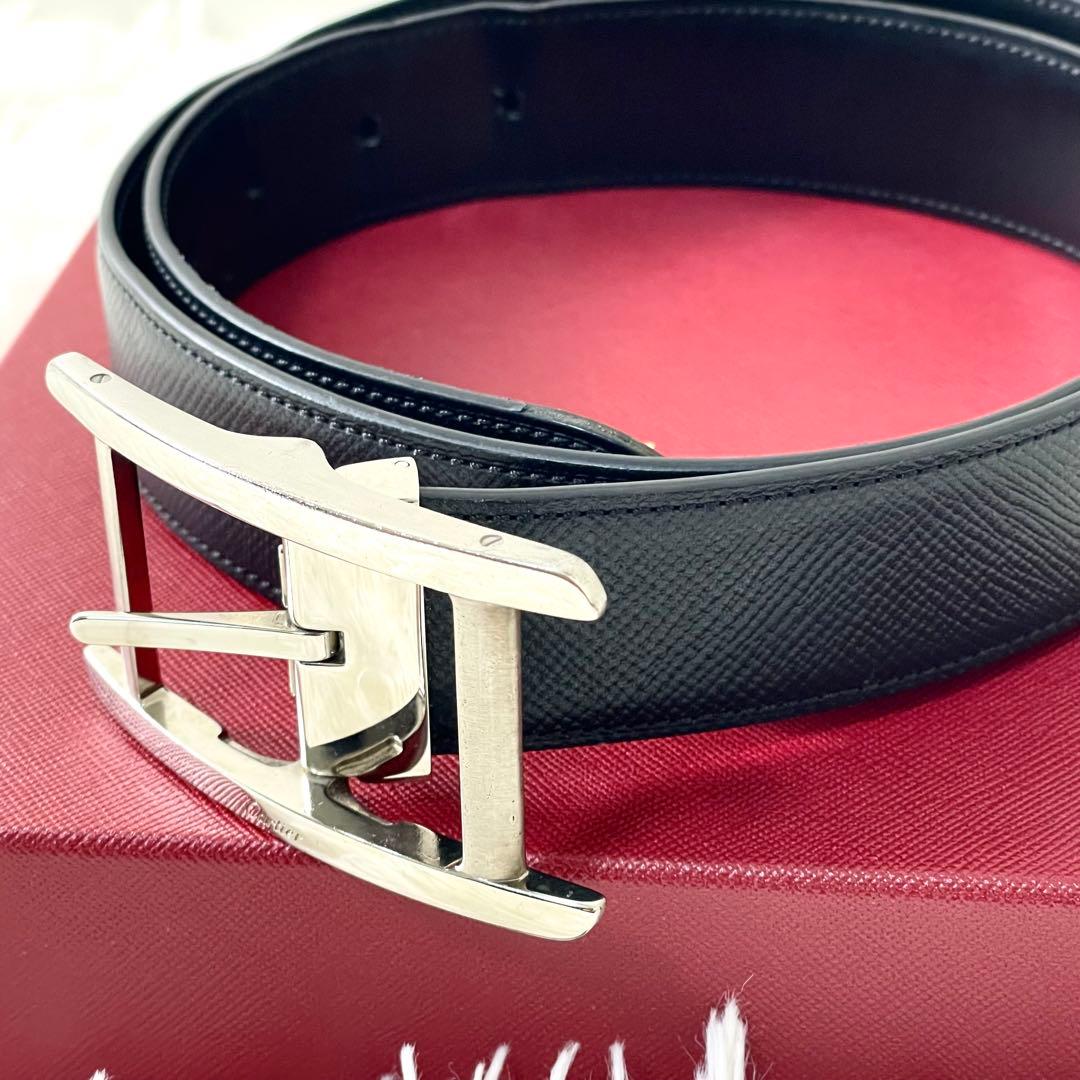 カルティエ　Cartier ベルト　タンク　シルバーバックル　ブラック　メンズ
