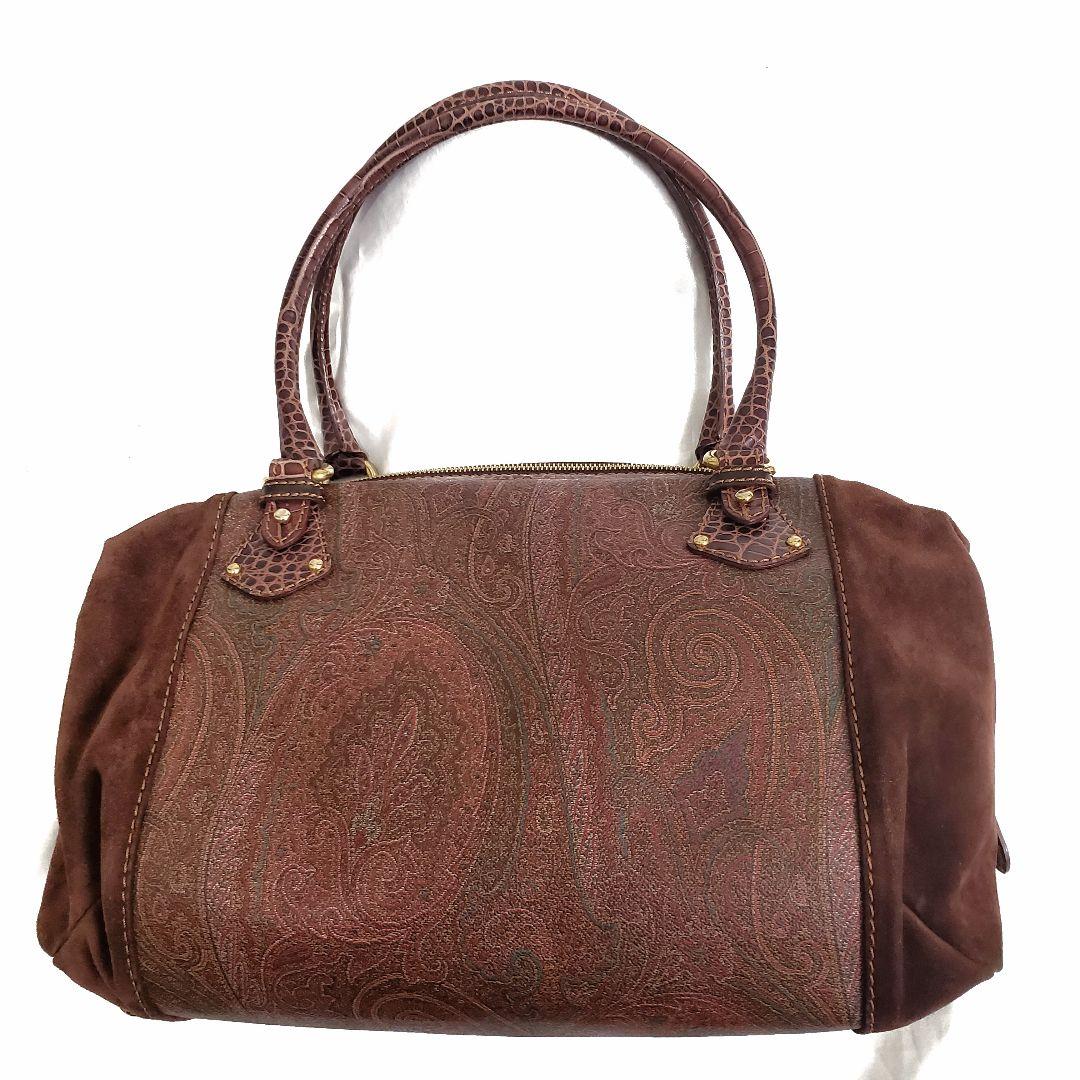 美品✨ETRO ボストンバッグ ロゴ金具 クロコ型押し・PVC切替え ペイズリー