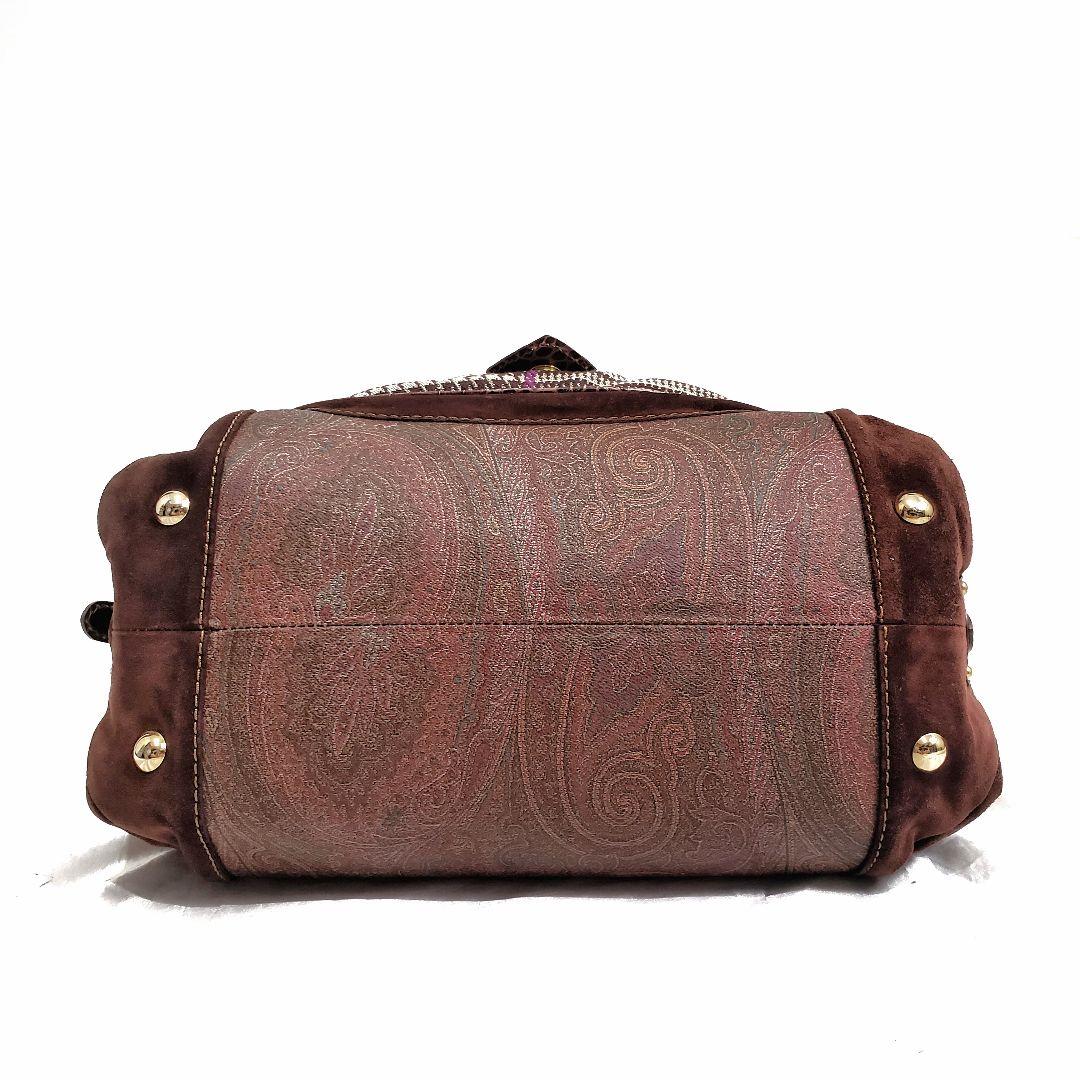 美品✨ETRO ボストンバッグ ロゴ金具 クロコ型押し・PVC切替え ペイズリー