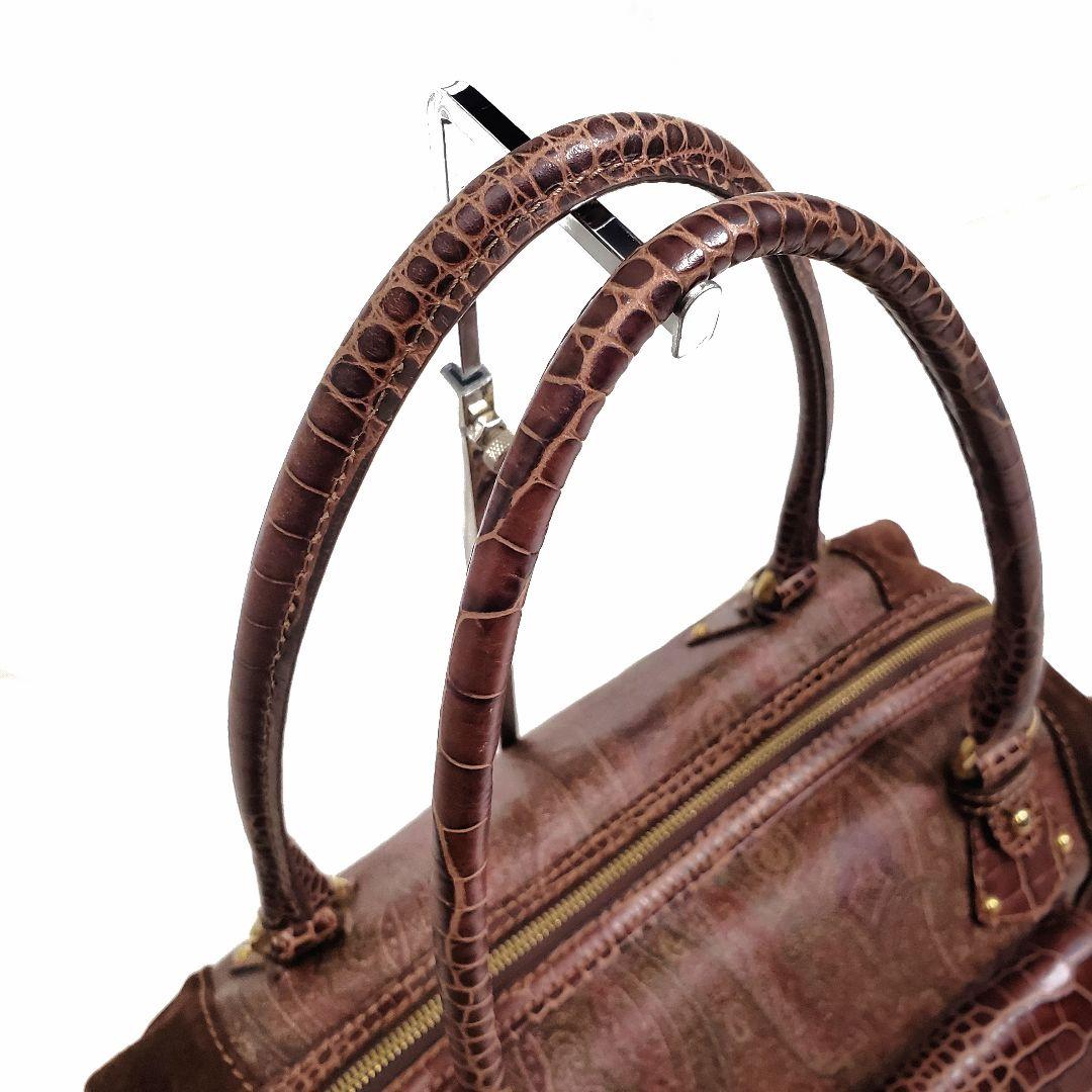 美品✨ETRO ボストンバッグ ロゴ金具 クロコ型押し・PVC切替え ペイズリー