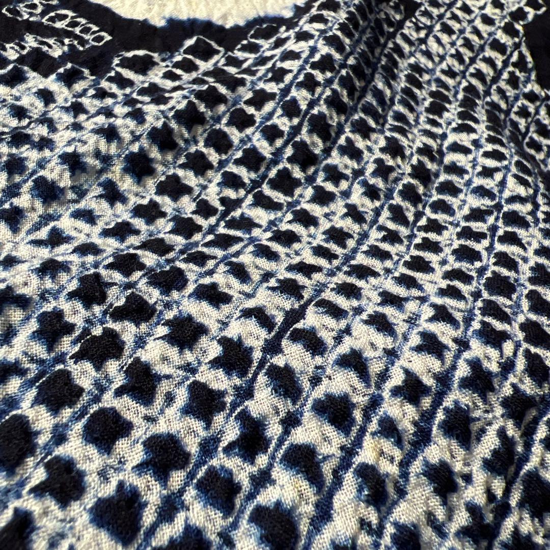 【浴衣】有松鳴海絞り◆三越誂え◆手縫い 花柄 紺 身丈160 裄65 洗濯済み