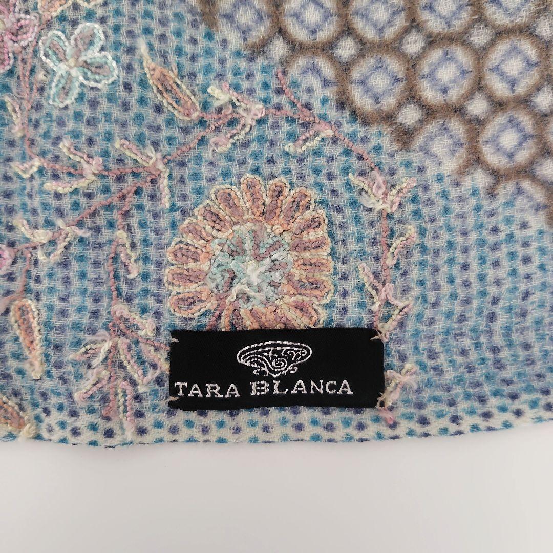 ターラブランカ 大判ストール 花柄刺繍 フリンジ付